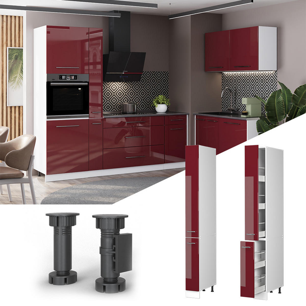 APOTHEKERSCHRANK Fame-Line, Bordeaux Hochglanz/Weiß, 20 cm - Bordeaux/Weiß, Holzwerkstoff (20/206.8/58cm) - Vicco