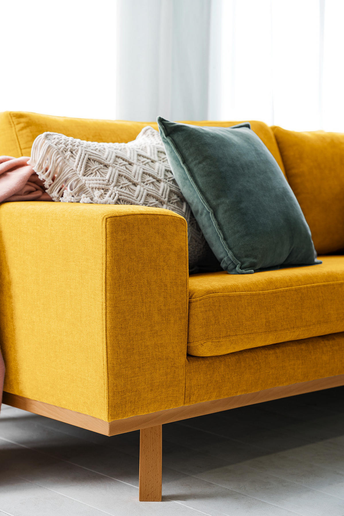 3-SITZER SOFA - Gelb/Buchefarben, Buchenholz/Textil (237/81/88cm) - home24