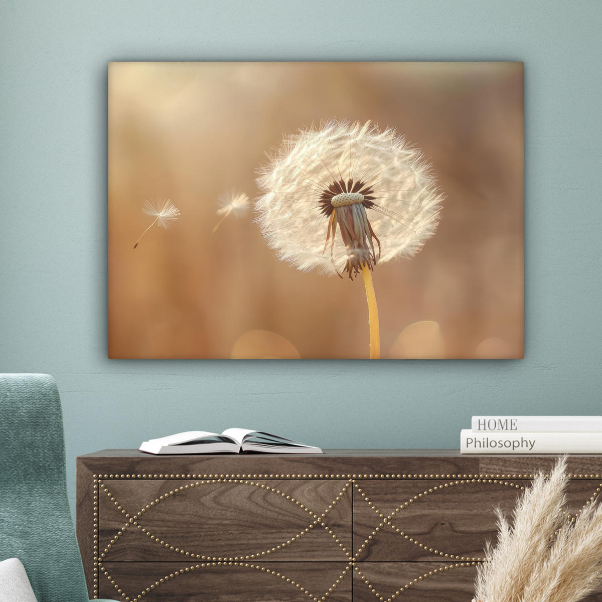 LEINWANDBILD Löwenzahn - Beige - Natur - Blume Wandbilder 80x60 cm - Hellbraun, Textil (80/60cm) - MuchoWow