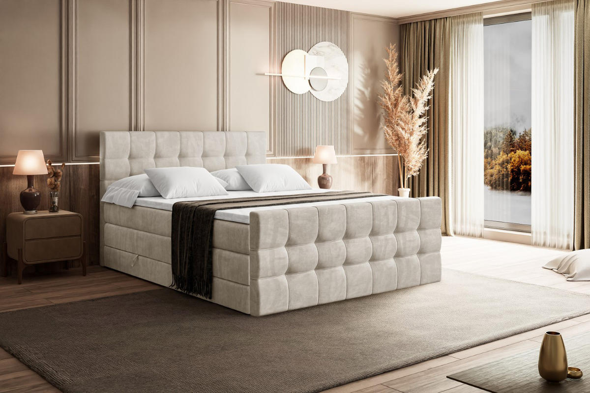 BOXSPRINGBETT BERO-Z KING - 120 x 200 - H3/H4 - Ecru - Ecru, Holzwerkstoff (120/200cm) - ALTDECOR
