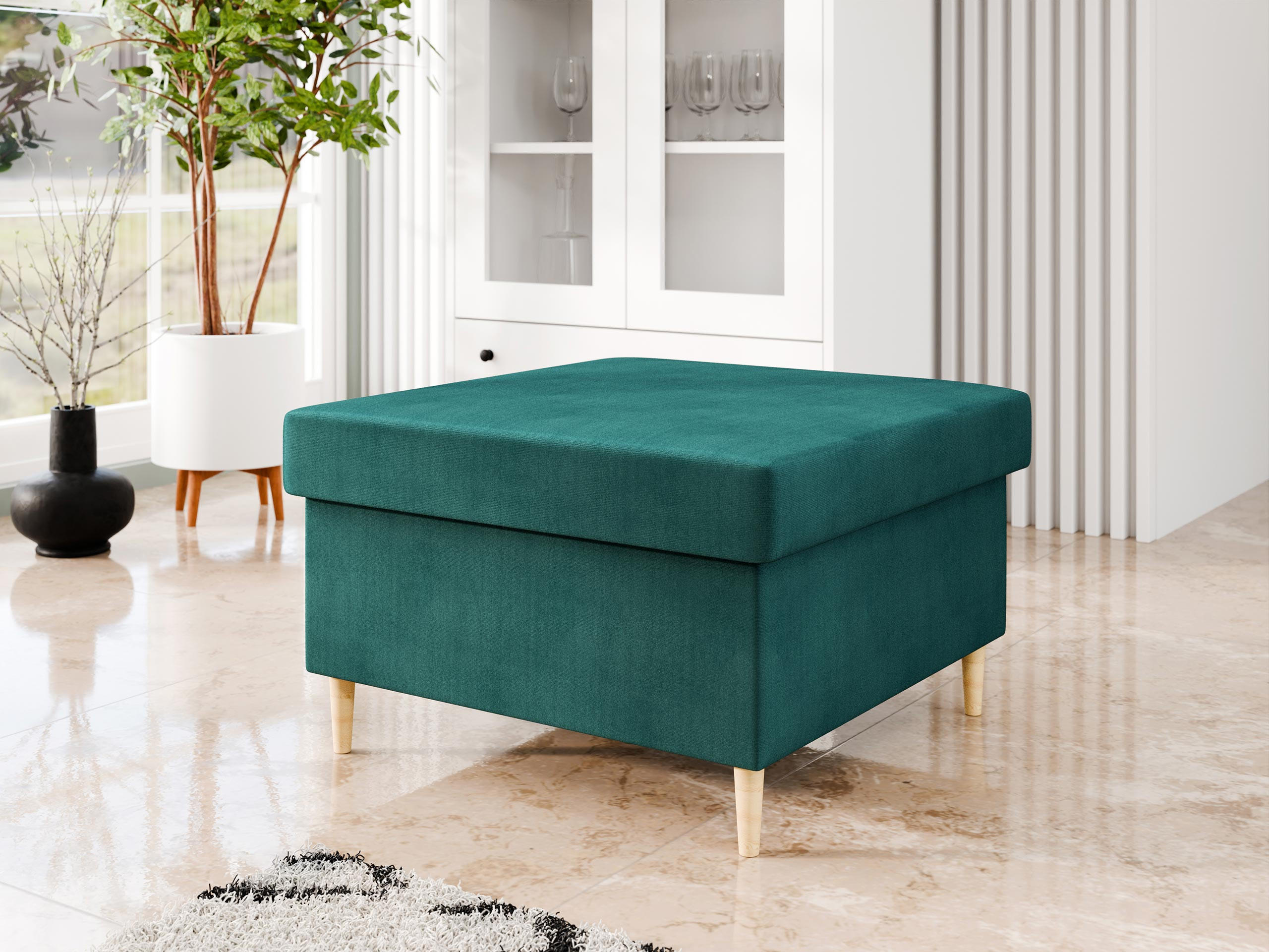 POLSTERHOCEKR Zako P - Türkis/Naturfarben, Holz/Textil (70/43/70cm) - MIRJAN24