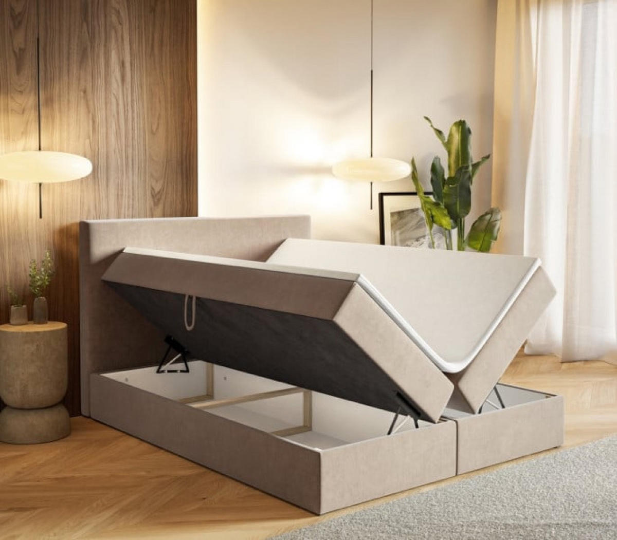 BETT Beige G2 Mit Bettkasten 180x200 cm Gepolstert - Beige, Textil (180/200cm) - Sepro Meble