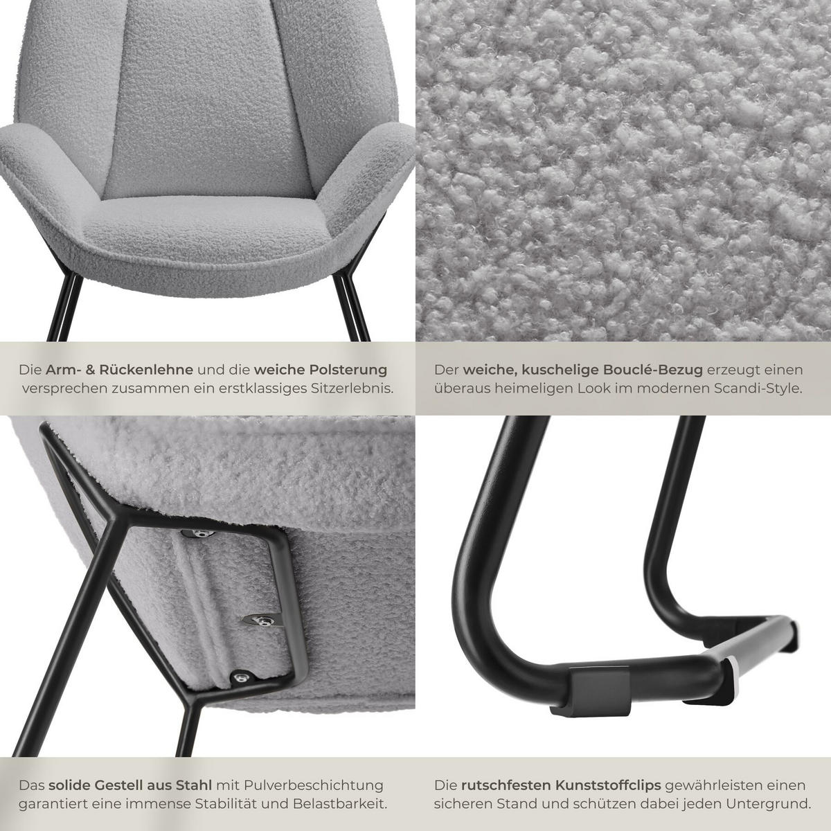 SESSEL Kjeld,73 x 72 x 81 cm,hellgrau - Hellgrau, Kunststoff (73/81/72cm) - tectake