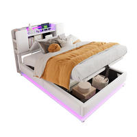 DETSKÁ čalúnená posteľ z MDF a kovu 90x200 cm béžová s LED osvetlením, USB portom a hydraulickým úložným priestorom - béžová, textil (90/200cm) - Modfu