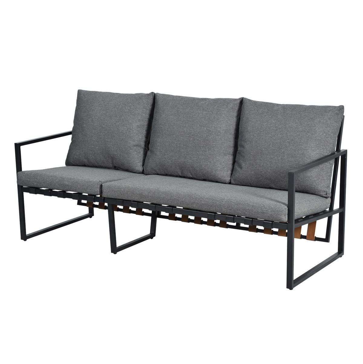 GARTENMÖBEL-SET 183/74/79 cm grau aus Polyester und verzinktem Stahl mit Couchtisch und Fußhocker - Grau, Textil - OKWISH