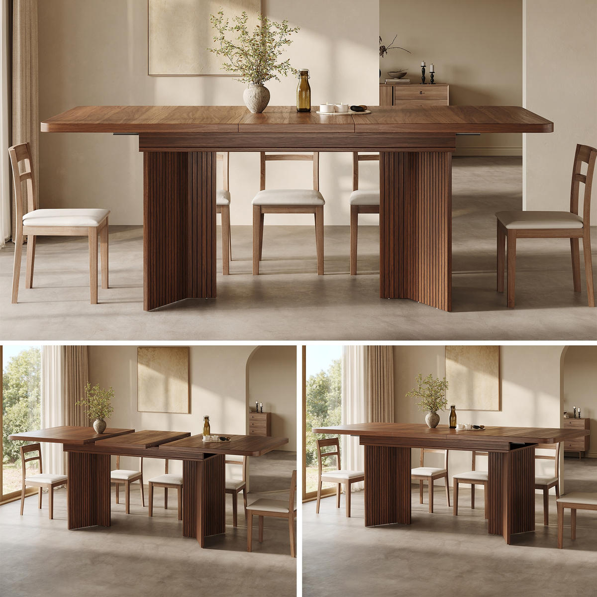 ESSTISCH 120-160/80/76.1 cm Braun mit vertikaler Riffel V-förmigen Tischbeinen - Braun, Holz/Holzwerkstoff (120/80/76.1cm) - Oxeza