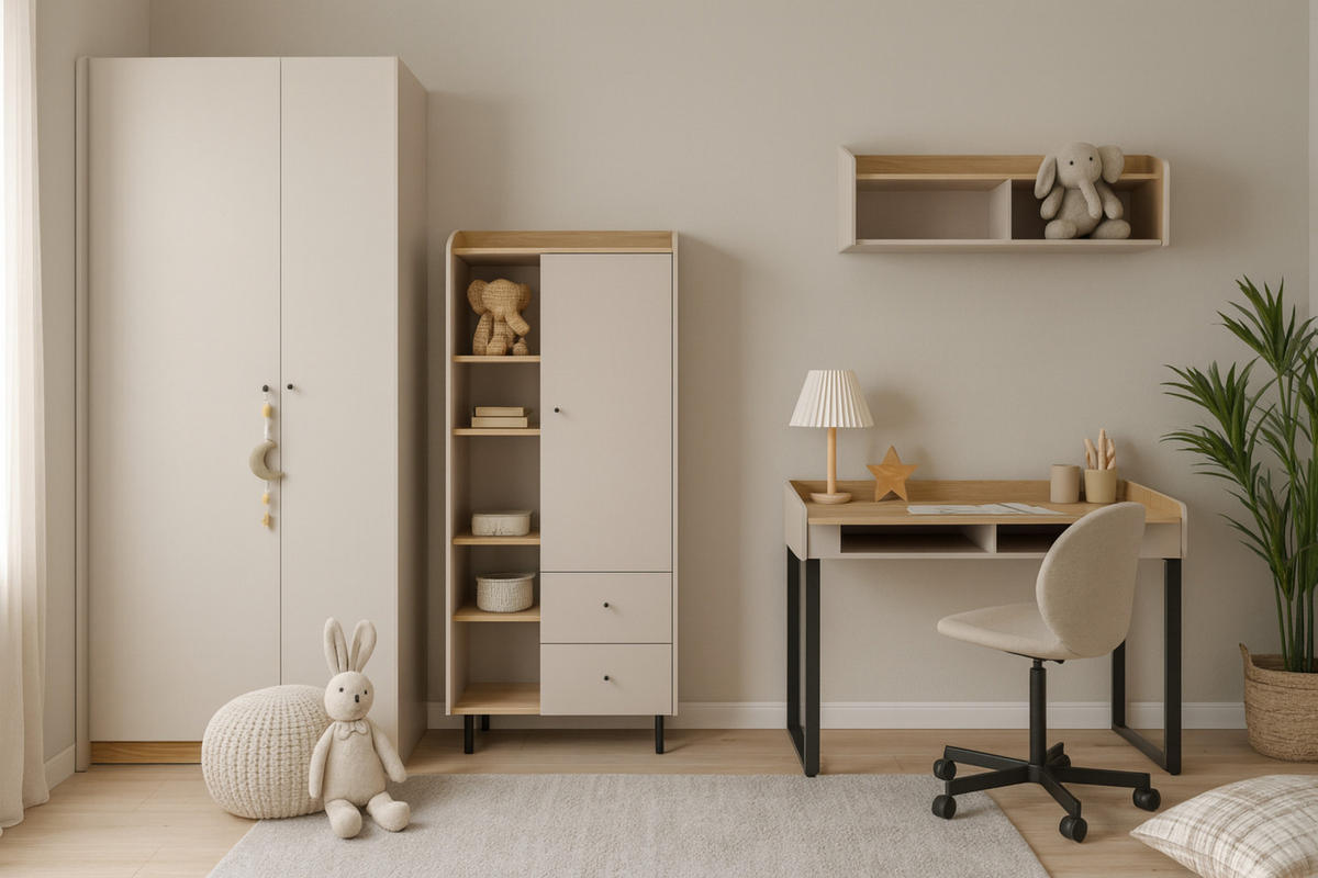 JUGENDZIMMER ALBI C 4-teilig in Sandbeige / Geölte Eiche - Eichefarben/Beige, Holzwerkstoff (295/195/65cm) - Deine Möbel 24