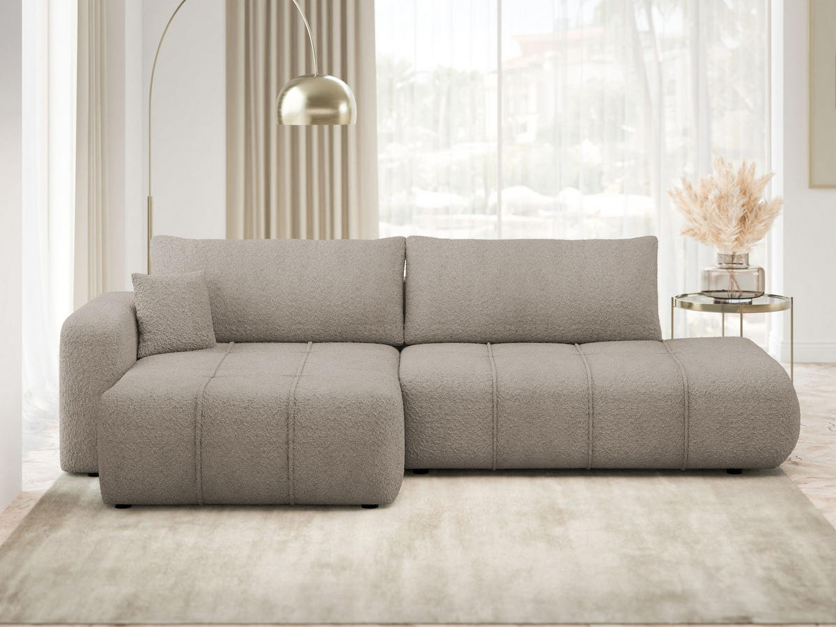 ECKSOFA Furyn O Boucle, Seite: Links - Schwarz/Braun, Holzwerkstoff/Kunststoff (262/145cm) - MIRJAN24