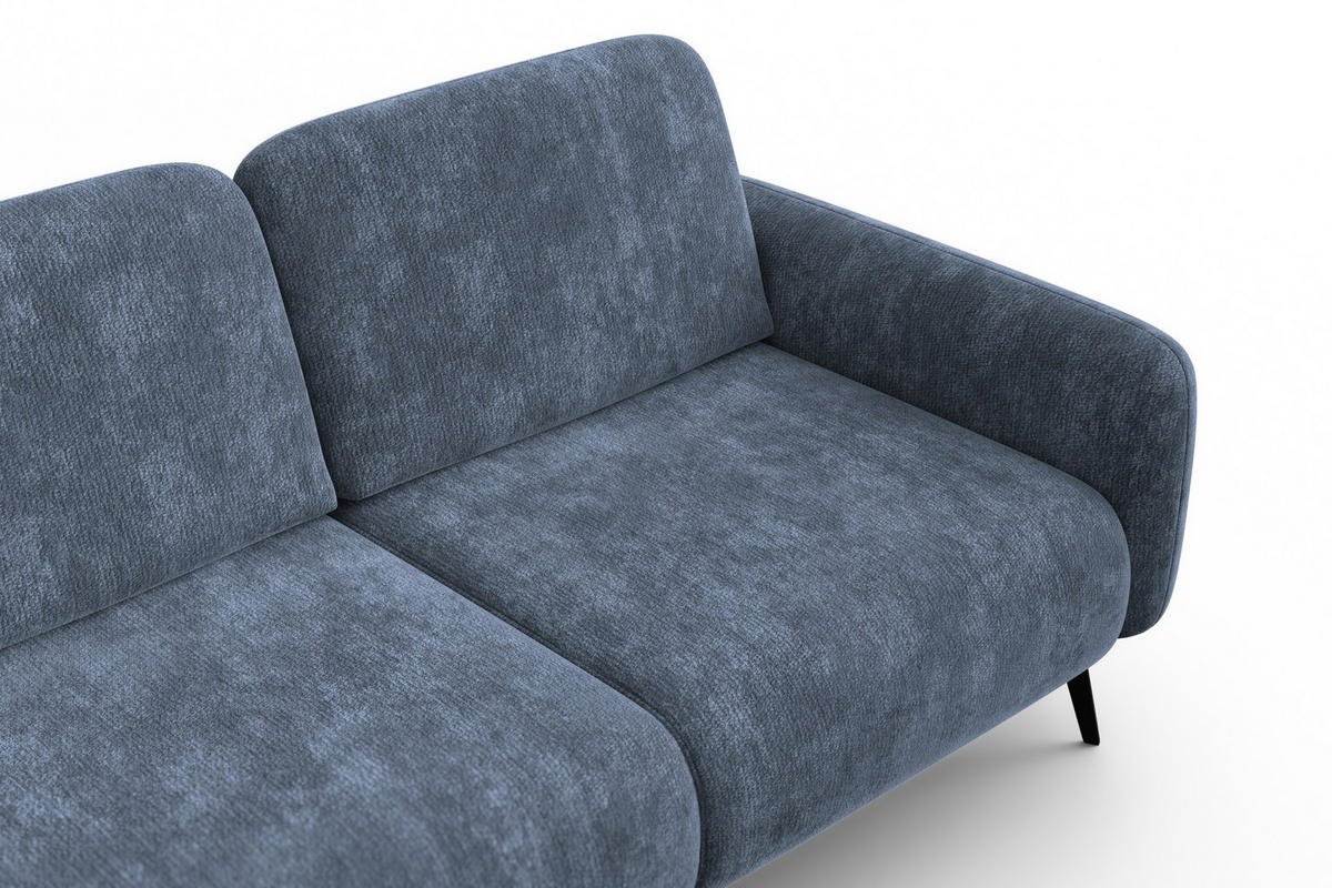 ECKSOFA FEBE 4-Sitzer LINKS, marineblauer Chenille-Stoff - Blau/Schwarz, Holz/Textil (264/157cm) - Wozimo