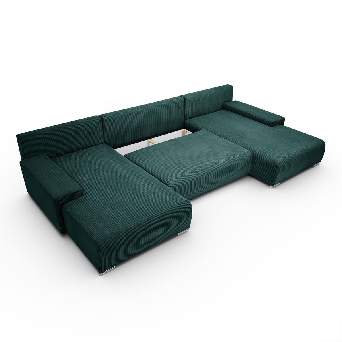 WOHNLANDSCHAFT LAVIO U mit Schlaffunktion und Bettkasten - Grün, Textil (348/93/188cm) - Lookway