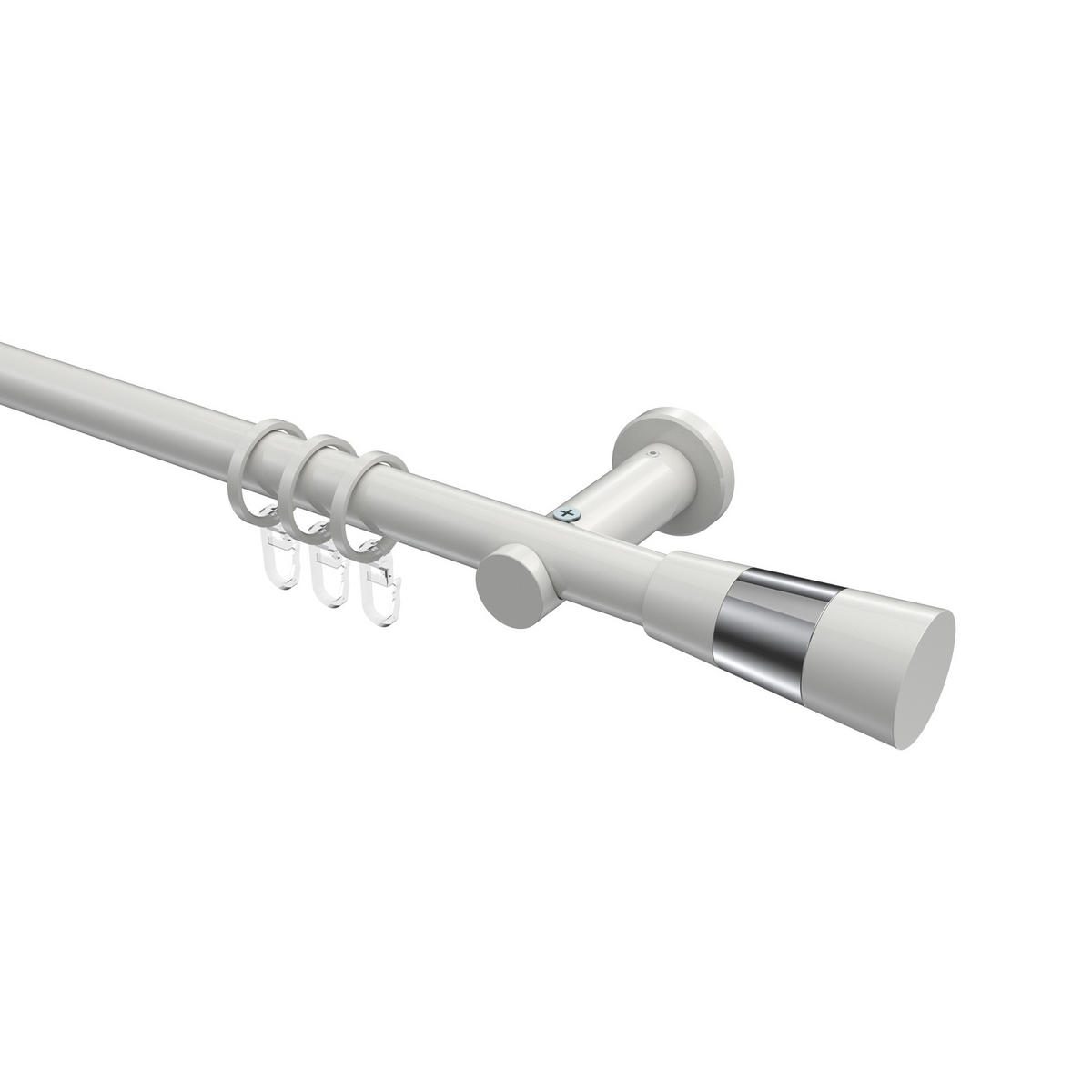 GARDINENSTANGEN-SET Platon Tanara 280 cm (geteilt in 2 x 140 cm), 1-läufig, 20 mm Ø Weiß - Chromfarben/Schwarz, Metall (280cm) - INTERDECO