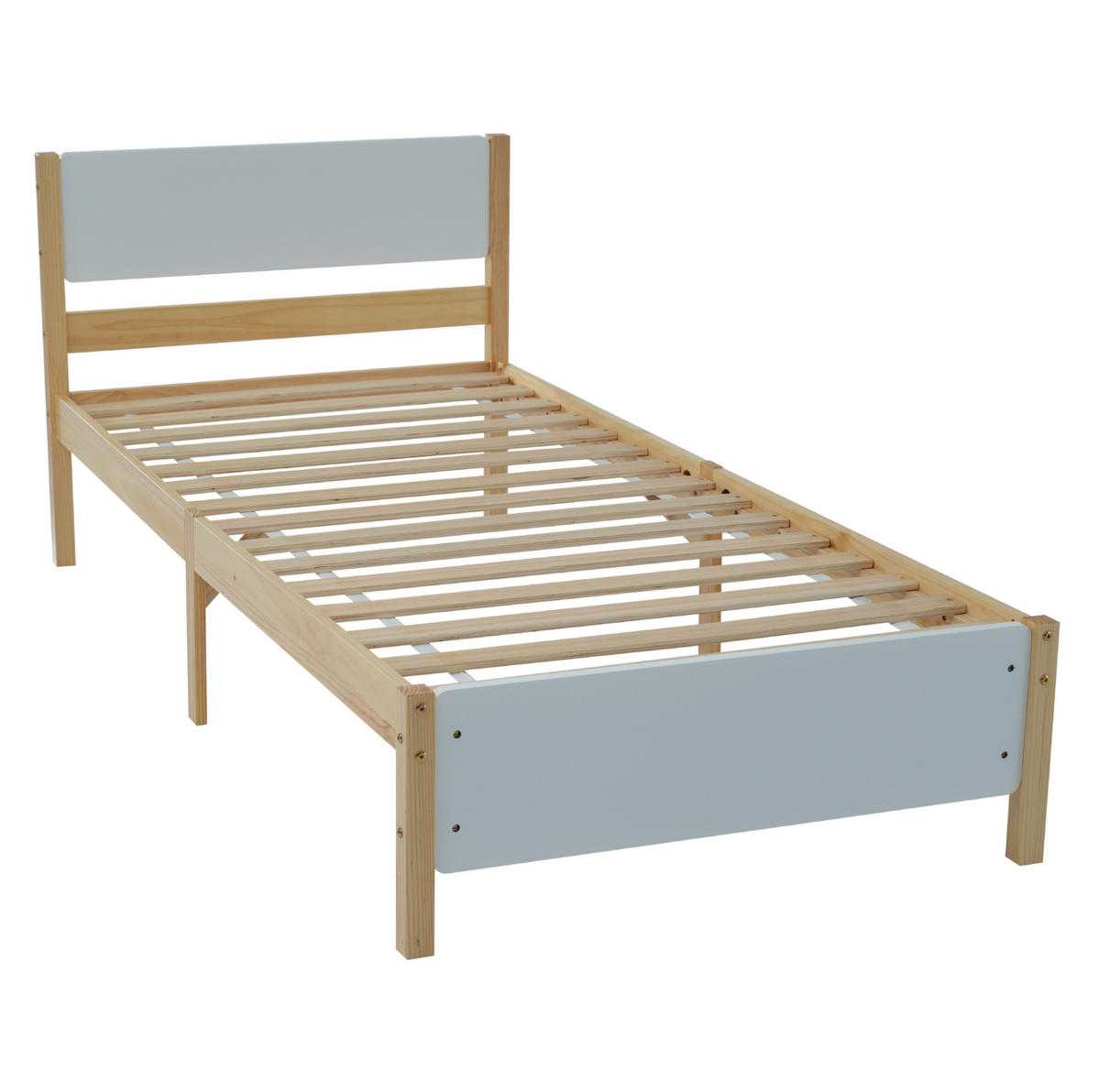 EINZELBETT 90/200 cm mit 15 Latten, Mittelfuß und Kiefernholzrahmen aus MDF, Weiß/Natur - Naturfarben, Holz (140/200cm) - Redom