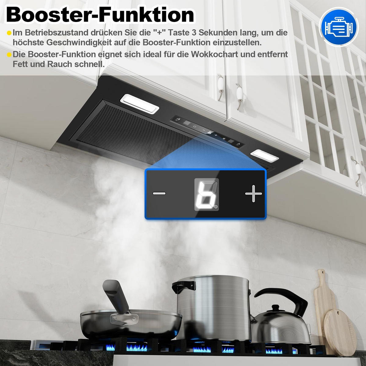 DUNSTABZUGSHAUBE Schwarz mit Touch-Bedienung, Aktivkohlefilter, Filter - Silberfarben, Metall (36.01/39.01/63.52cm) - Korfee