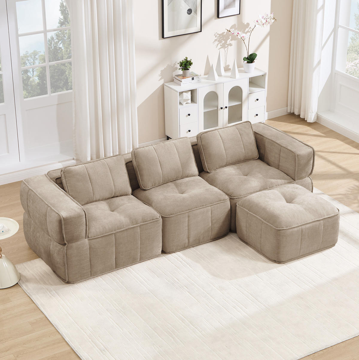 ECKSOFA 271/162/67 cm in Sand aus Polyester mit Hocker - Sandfarben, Kunststoff (162/271cm) - Flora Grace