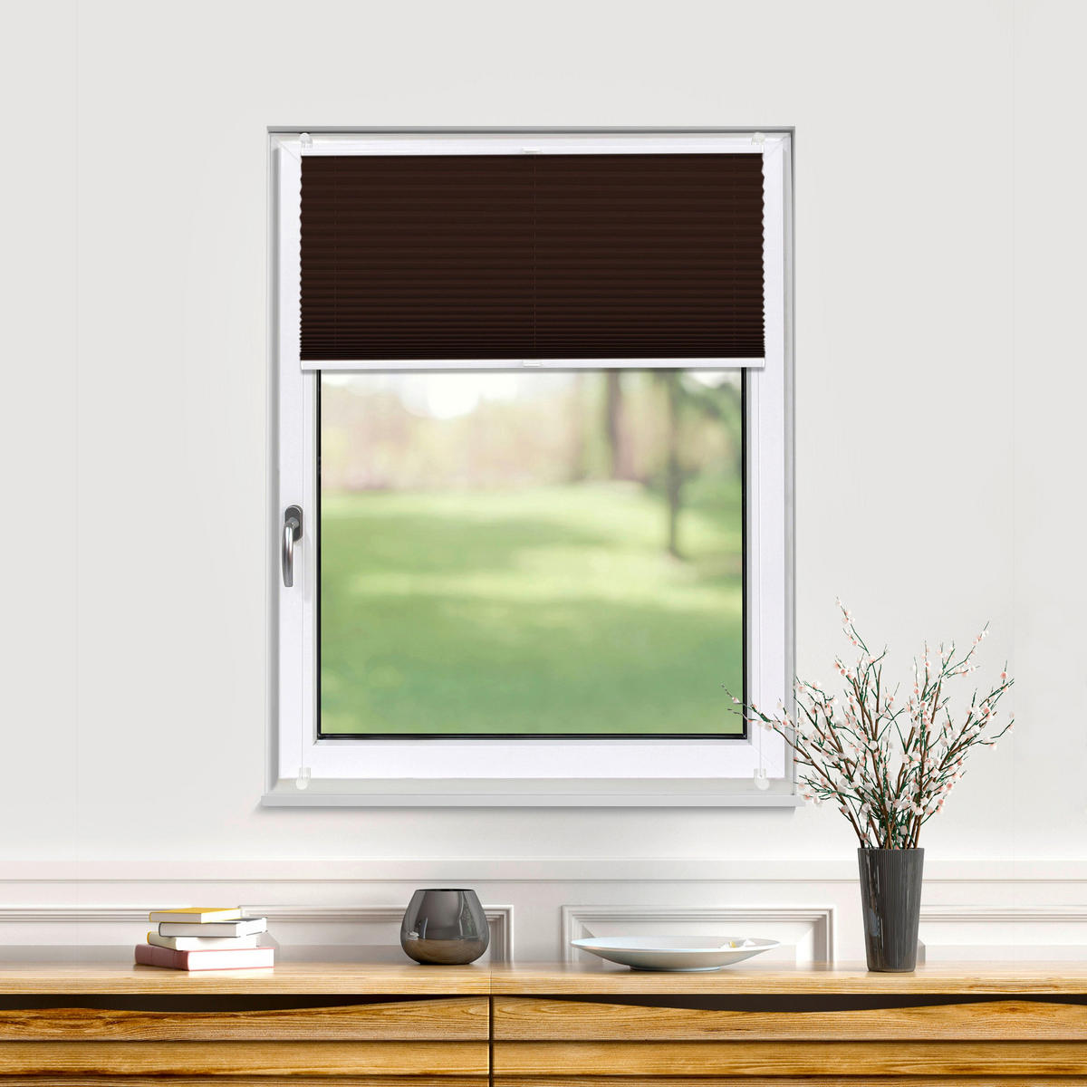 PLISSEE Thermo Basic 75 x 210cm Klemmfix ohne Bohren - Dunkelbraun, Textil (75/210/210cm) - Deco-Raum
