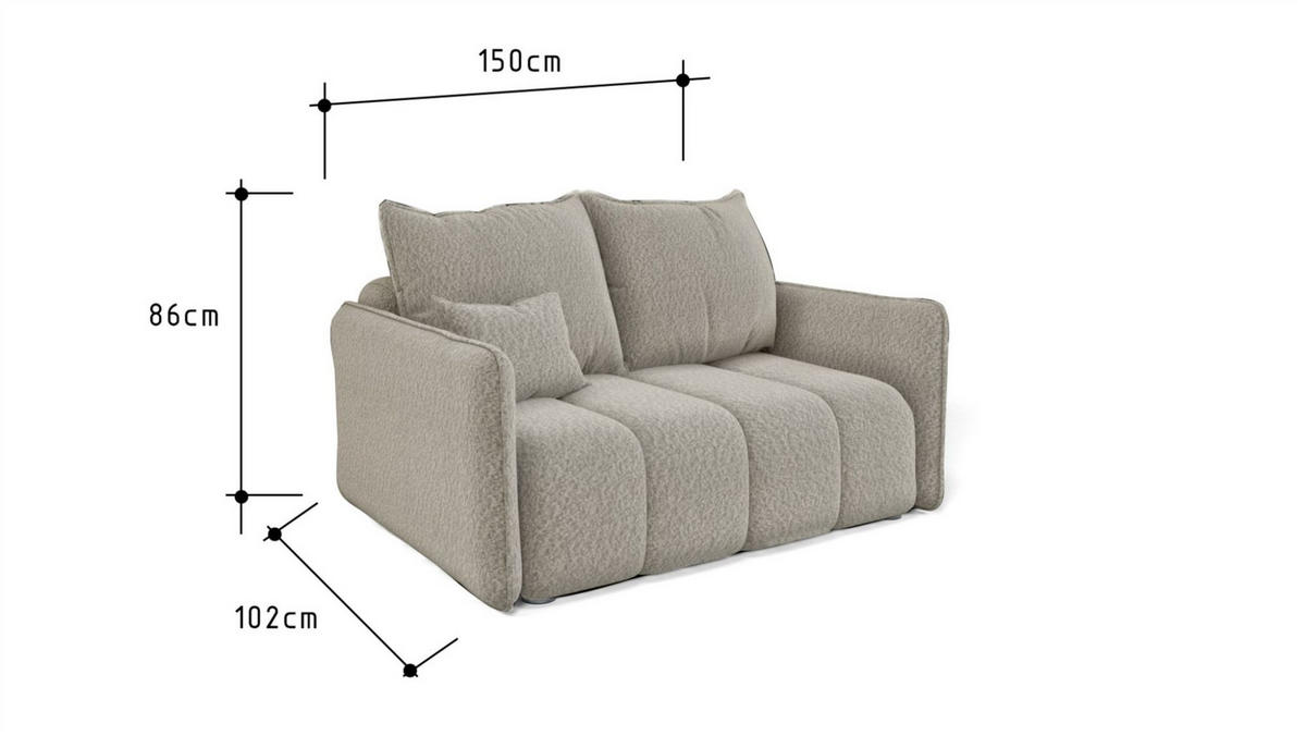 SOFA 2-sitzer Morgano - Hellgrau, Holzwerkstoff/Textil (150/86/102cm) - Fun Möbel