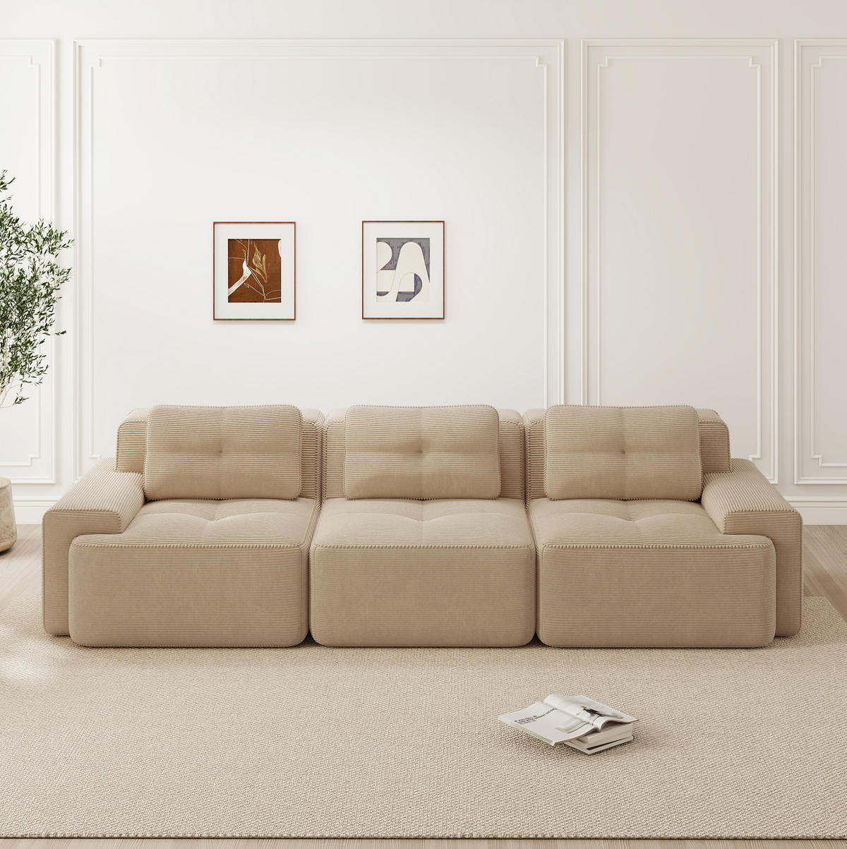 MODULSOFA boneless mit Tiefsitz 74 cm Cord Beige 3-Sitzer - Beige, Kunststoff (104/69/293cm) - Meubliv