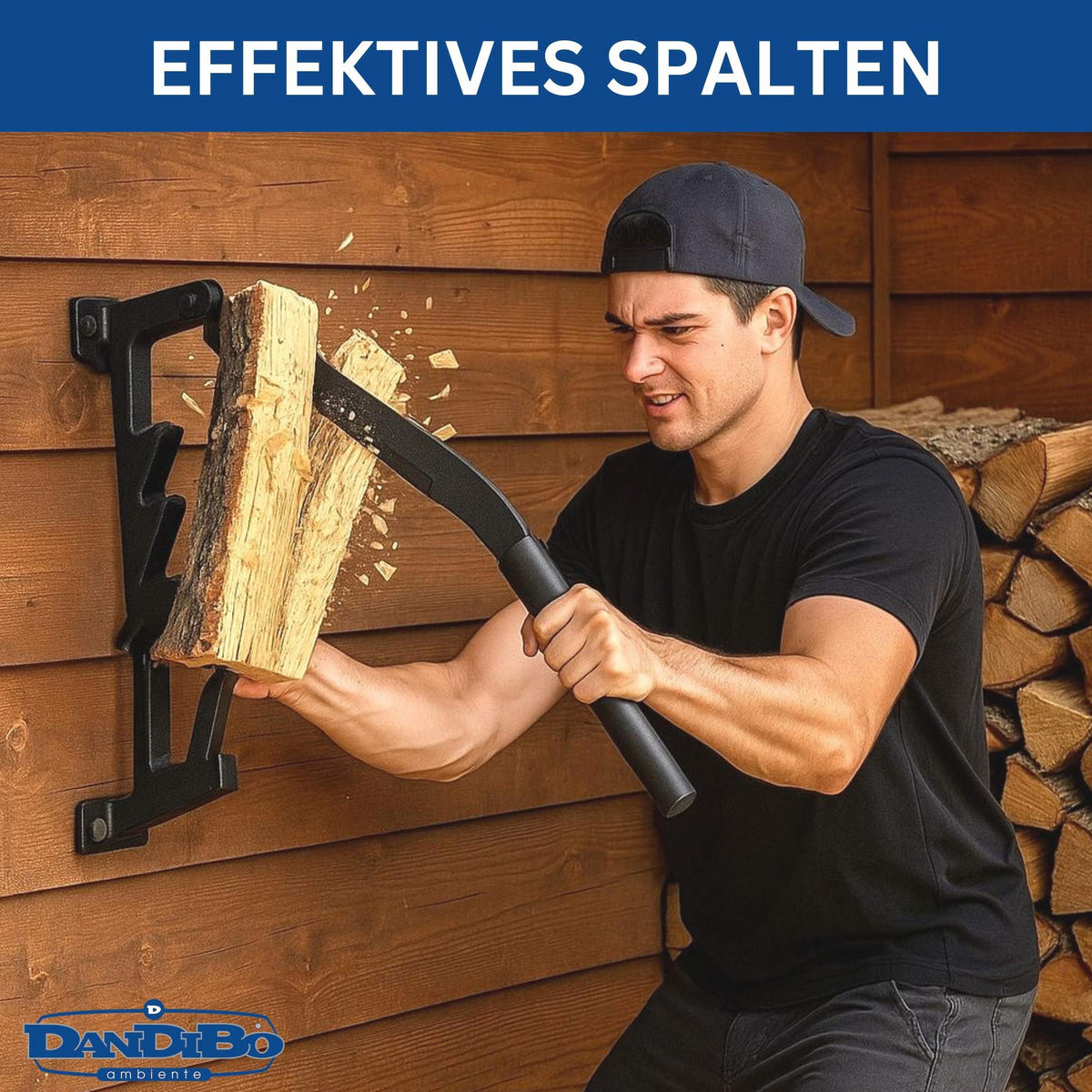 HOLZSPALTER manuell zur Wandmontage Metall Schwarz 42 cm - Schwarz, Metall (13/42/41cm) - DanDiBo