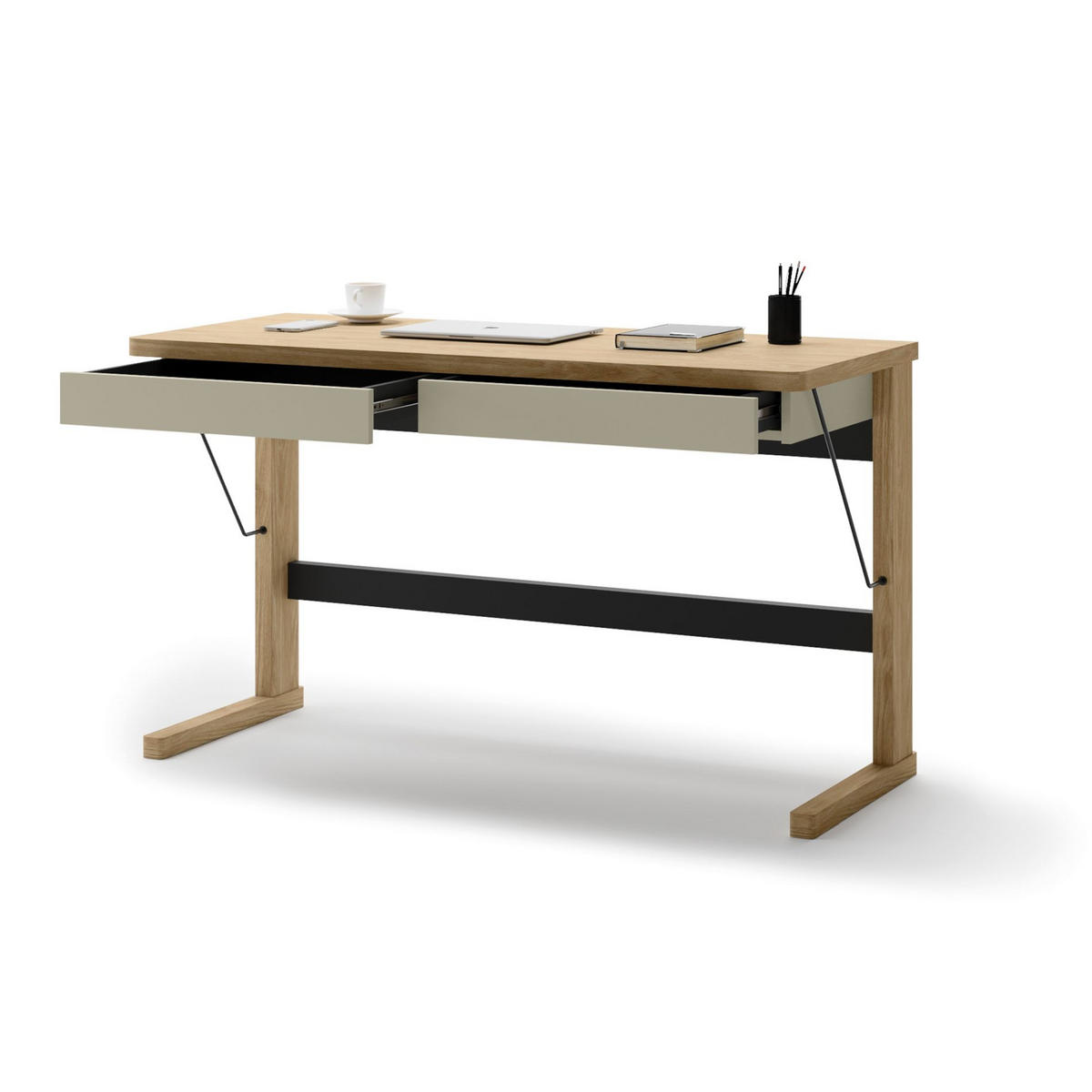 SCHREIBTISCH Ollie Eichenholzoptik /Greige 131 cm - Kaschmir/Eichefarben, Holzwerkstoff (56/131/77cm) - Selsey