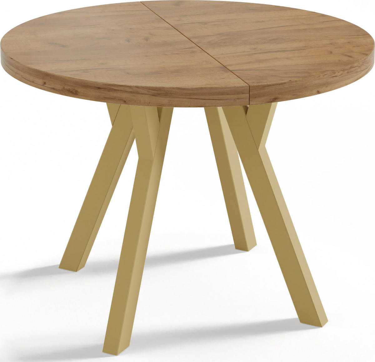 ESSTISCH Mateo runder ausziehbarer, Wotan Eiche 100-200/100/76 cm - Eiche Wotan/Goldfarben, Holz/Holzwerkstoff (100/100/76cm) - WFL GROUP