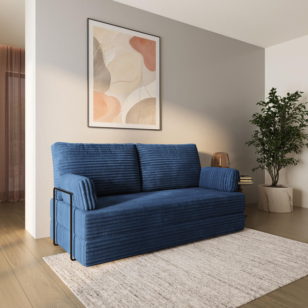 BETTSOFA SILAR aus Schaumstoff Cordstoff Blau Schlaffunktion - Blau, Textil (170/86/80cm) - MASSENO