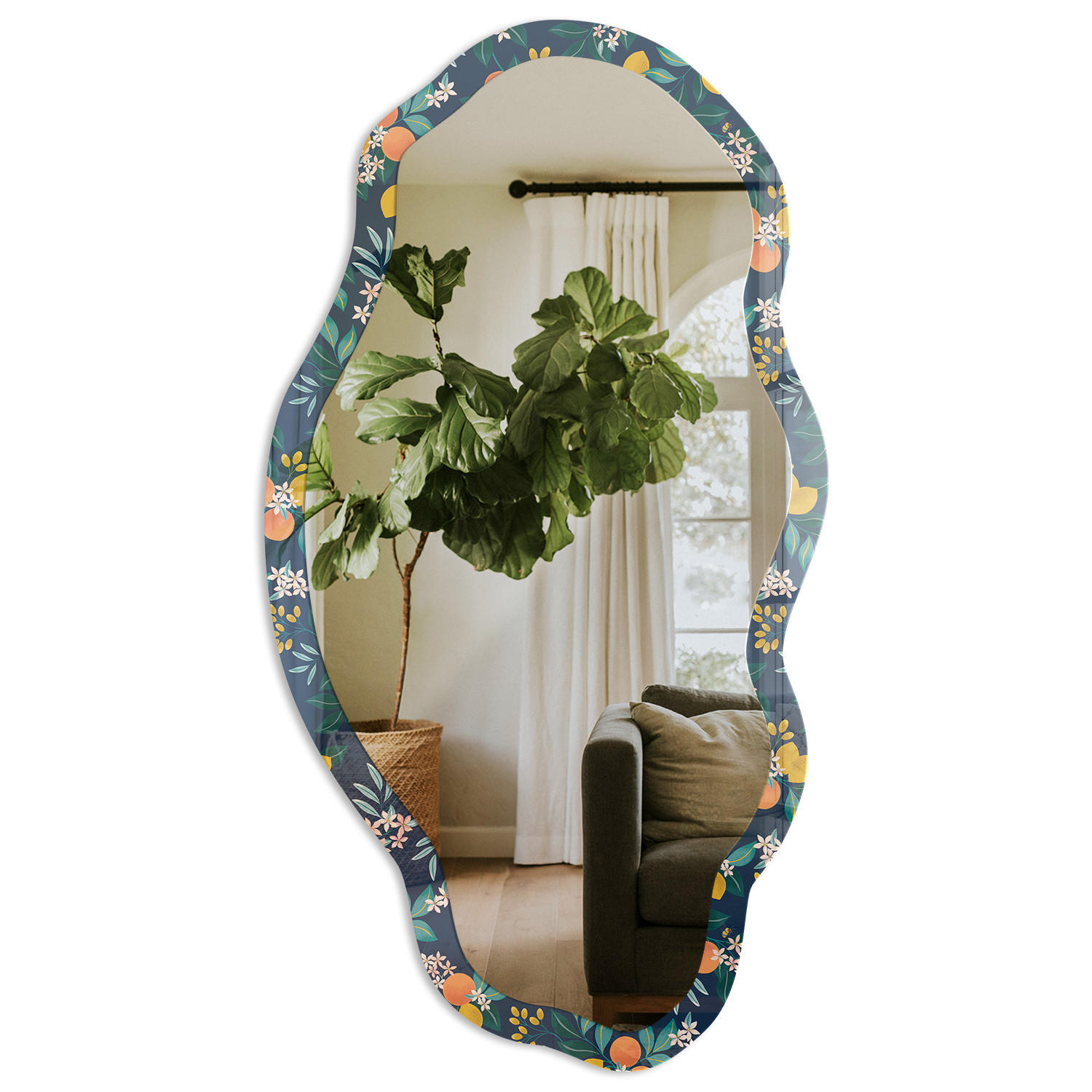 SPIEGEL 90x45 cm asymmetrisch mit Druck - Orangenblätter - Transparent, Glas (45/90/0.4cm) - TULUP