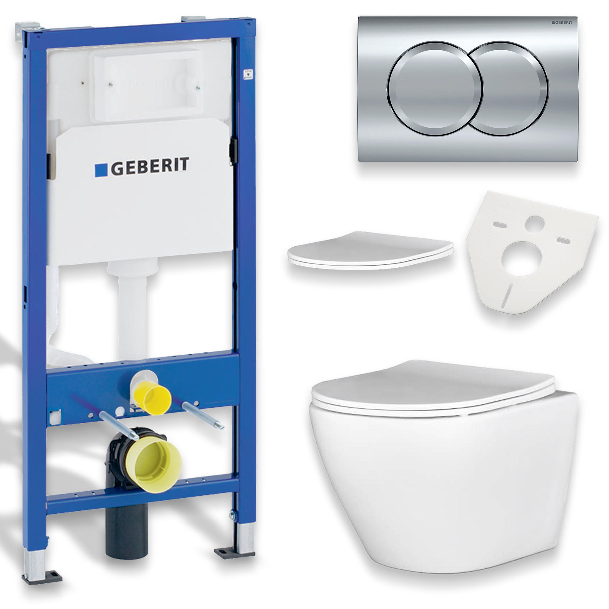 WAND-WC-SET Desna Weiß, 4-teilig, Betätigungsplatte Chrom, 69,2/51/112 cm - Chromfarben, Keramik (51/112/69.2cm) - bad land