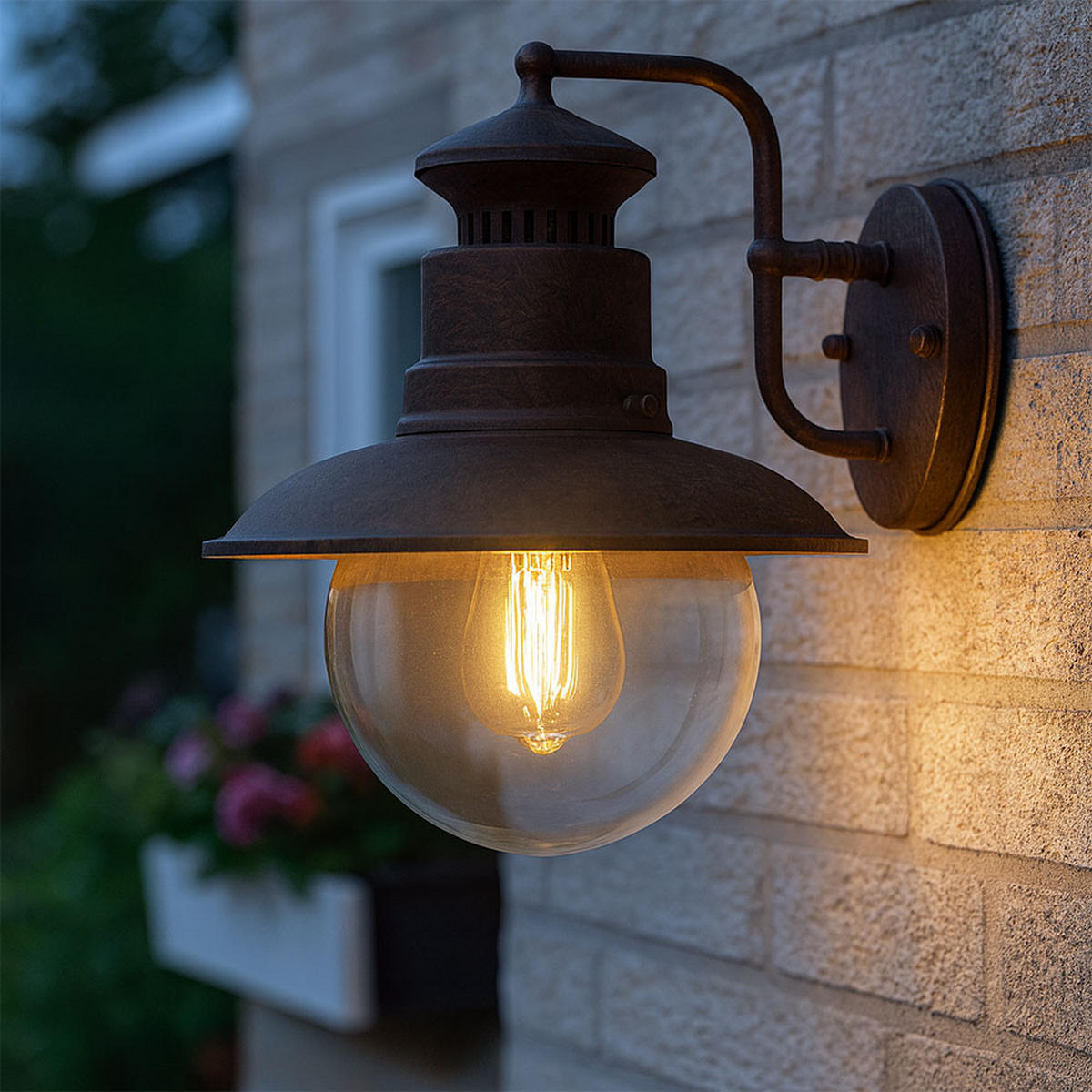 LED AUSSENWANDLEUCHTE Stahl Rostfarben - Braun, Glas (24.7/21.5/27cm) - Globo Lighting