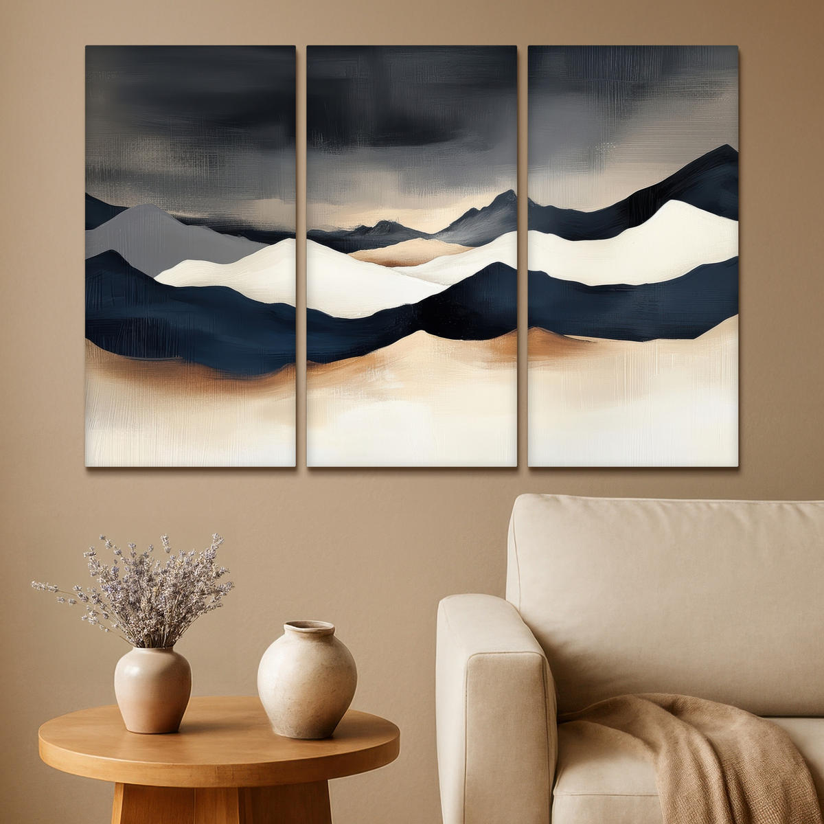 LEINWANDBILD 3er Set Landschaft - Abstrakt - Modern 120x80 cm - Dunkelblau, Textil (120/80cm) - MuchoWow