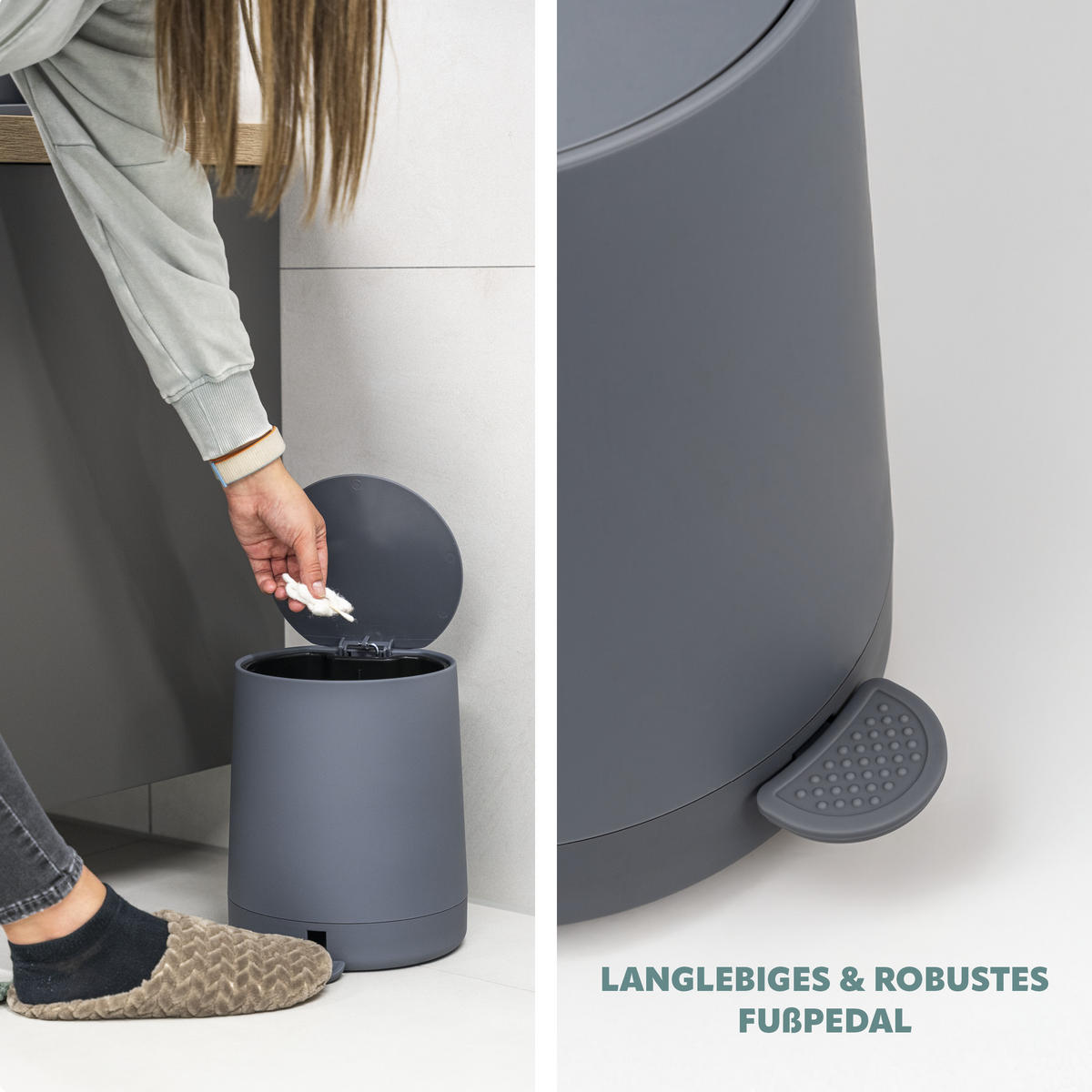 KOSMETIKEIMER TESERO, Kunststoff, grau - Grau, Kunststoff (22.5/25.5/25cm) - eluno