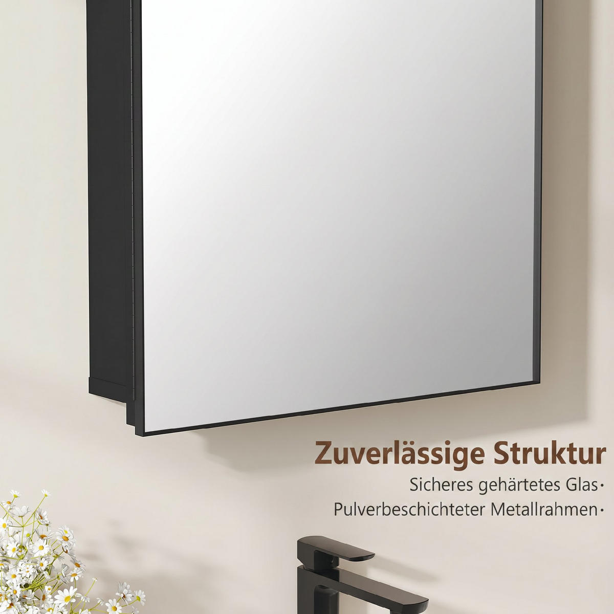 SPIEGELSCHRANK Gehärteter Aluminiumspiegel Metall Schwarz - Schwarz, Metall (12/76/50cm) - HOMCOM