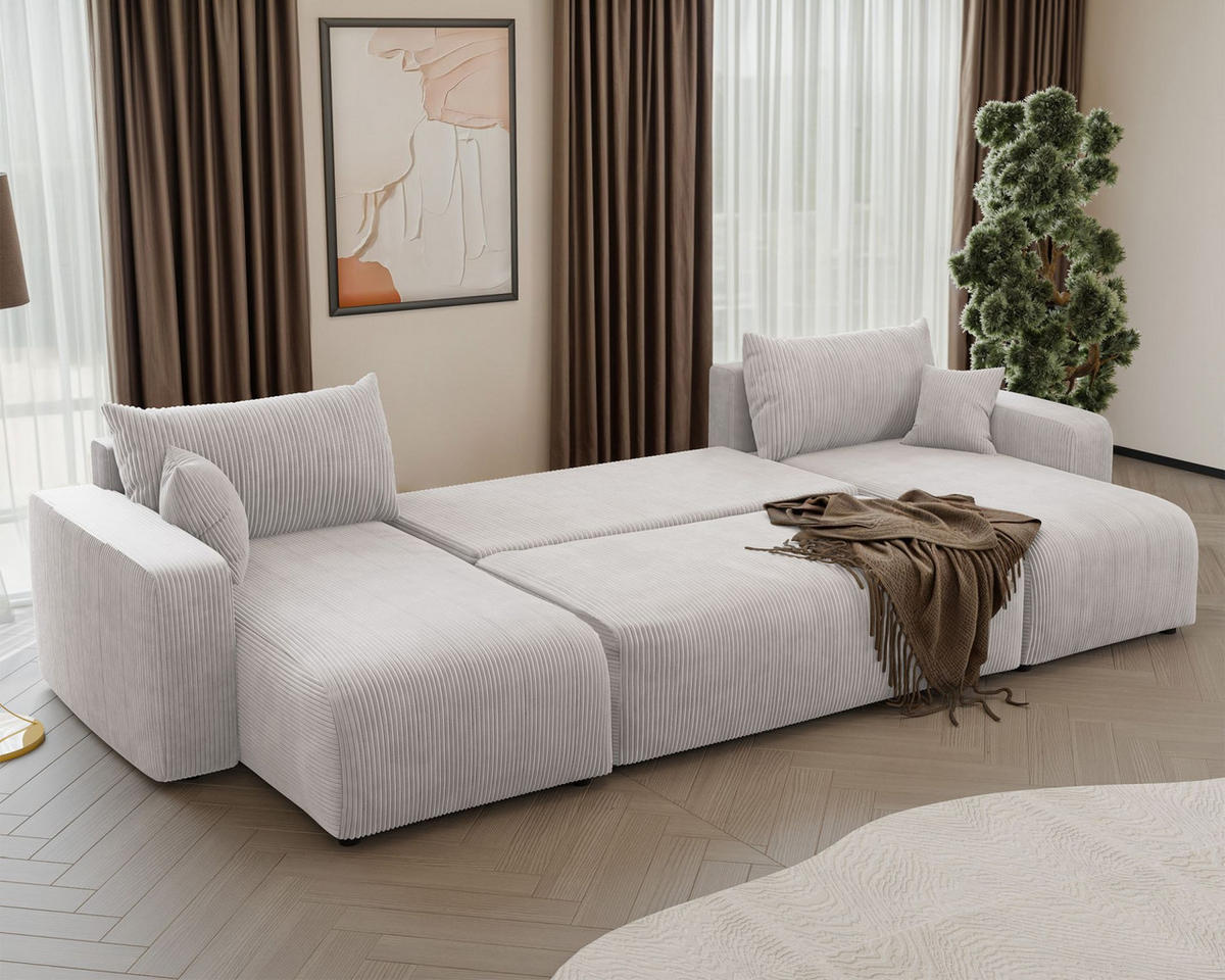 WOHNLANDSCHAFT Pianoni Hellbeige Cordbezug - Ecru/Schwarz, Kunststoff/Textil (312/83/140cm) - Selsey