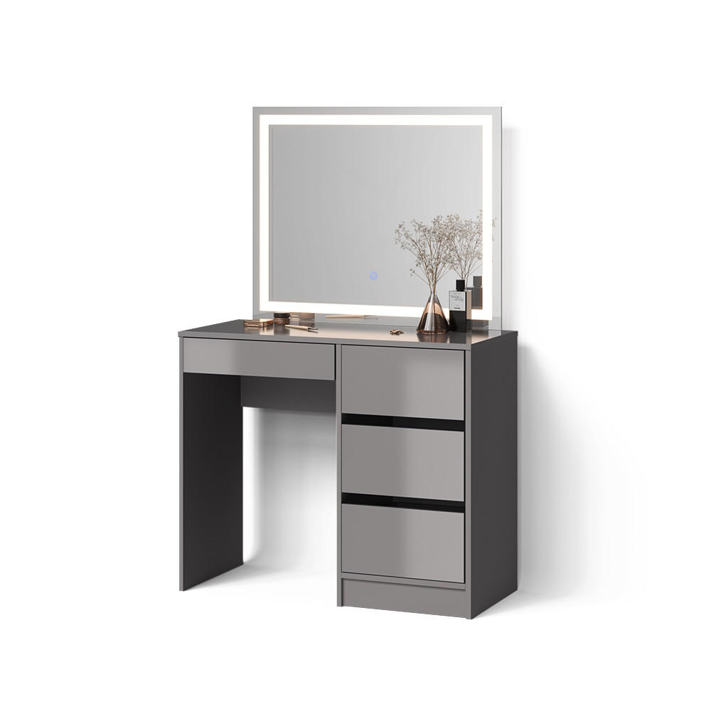 SCHMINKTISCH-SET Imola Grau mit LED-Spiegel - Grau, Holzwerkstoff (90/75/40cm) - Livinity®
