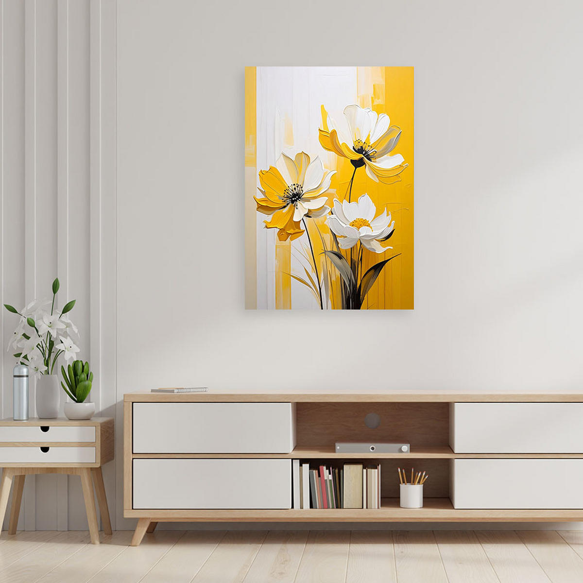 LEINWANDBILD, Gelbe Blüten auf leuchtend gelbem Hintergrund - Gelb, Textil (40/60cm) - Feeby