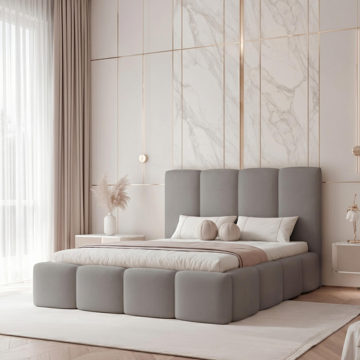 POLSTERBETT LANDARE 200x200 cm Graubraun Samt (Stoff Jasmine) - mit Bettkasten und Lattenrost - Graubraun, Holzwerkstoff/Textil (200/200cm) - Ravio
