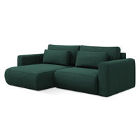 ECKSOFA mit Schlaffunktion Strukturstoff Stoff Grün - Dunkelgrün/Schwarz, Kunststoff/Textil (149/240cm) - Makamii