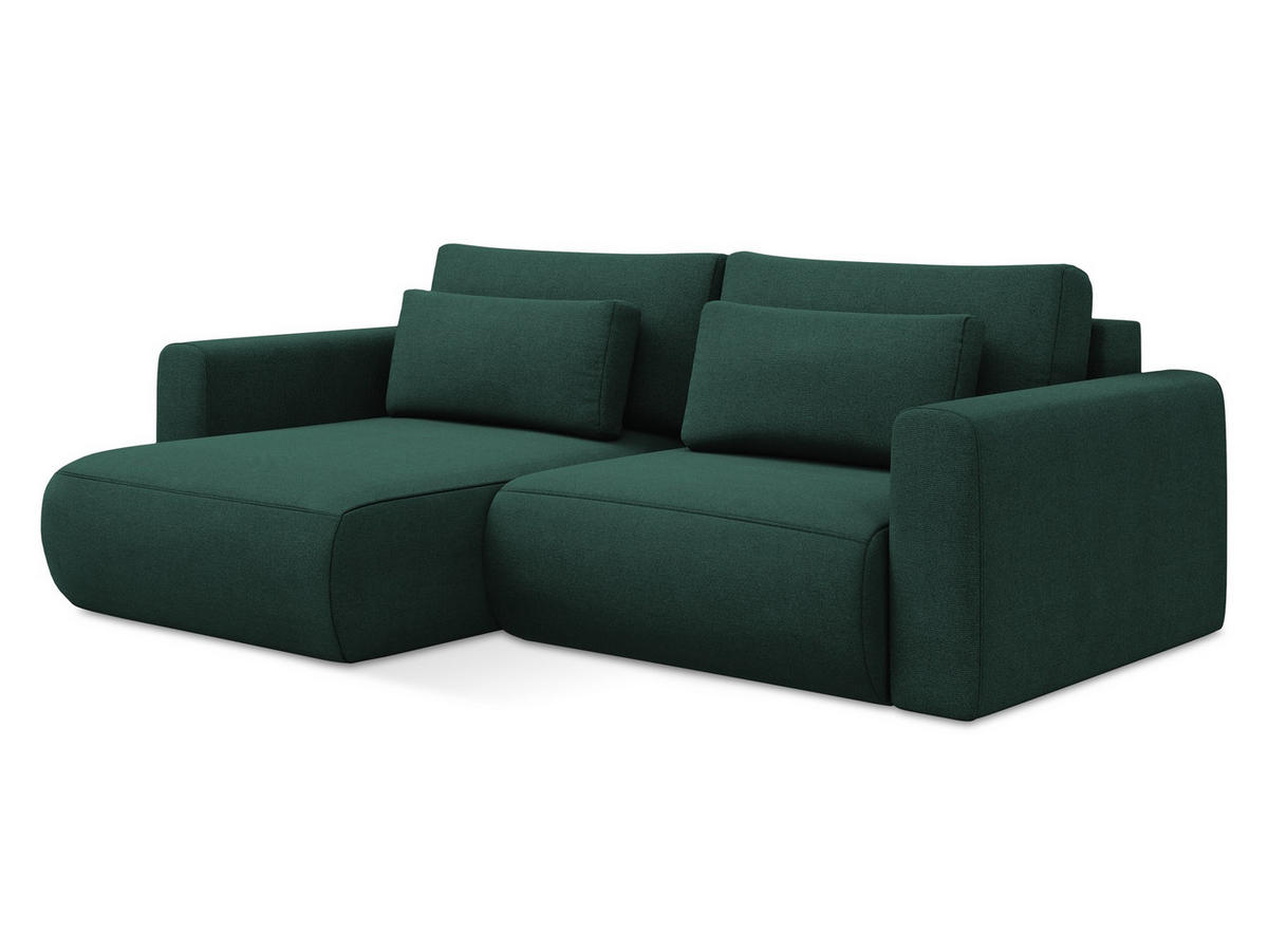 ECKSOFA mit Schlaffunktion Strukturstoff Stoff Grün - Dunkelgrün/Schwarz, Kunststoff/Textil (149/240cm) - Makamii