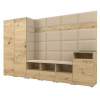 GARDEROBE NELA XII 300 cm (Modulare Flurmöbel Artisan Eiche mit Sitzpolster Beige 04 Gigantisches Set) - Beige/Silberfarben, Holz/Holzwerkstoff (300/187/40cm) - Ravio