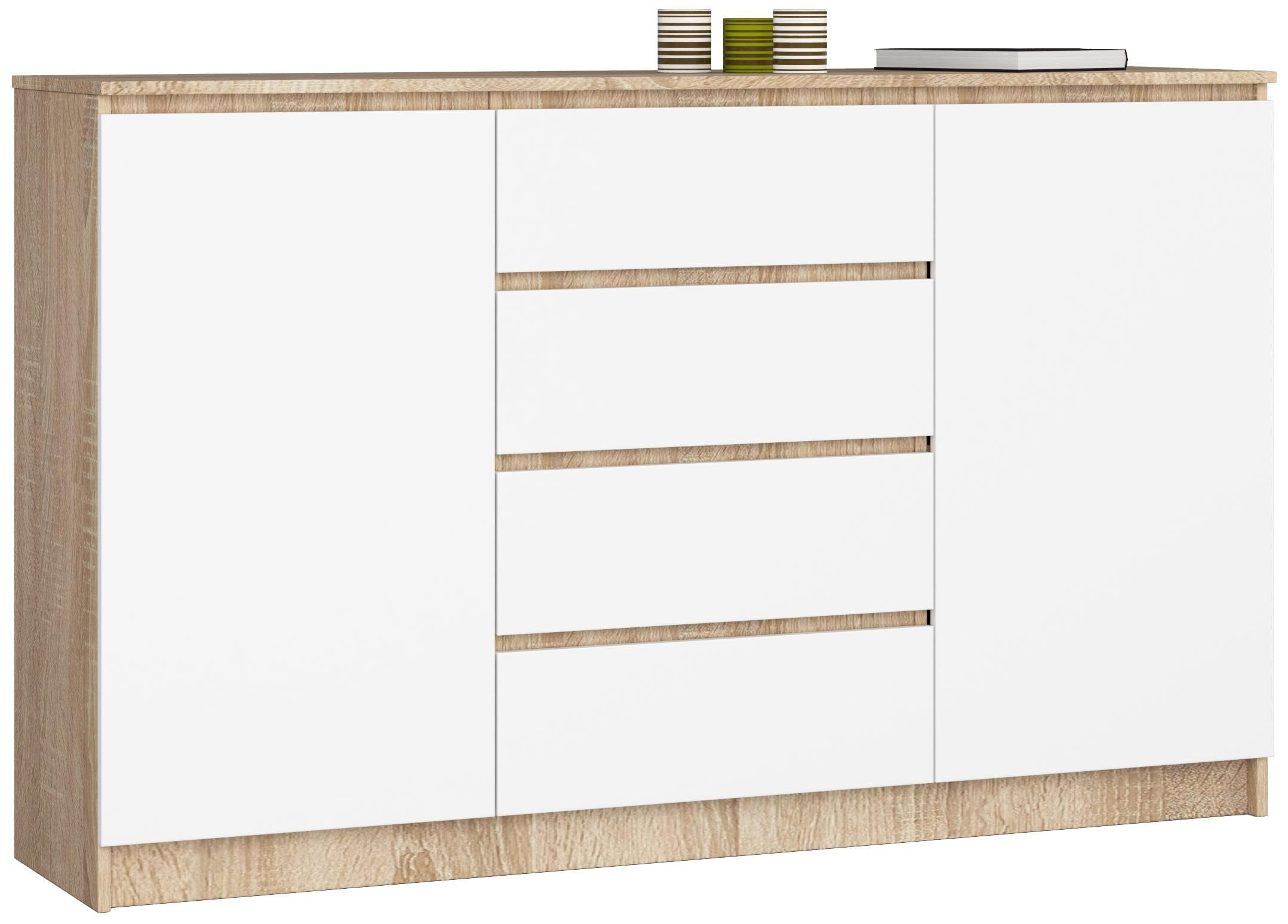 KOMMODE Eiche Sonoma, Weiß 99/160/40 - Weiß, Holzwerkstoff (160/99/40cm) - RAUMHIRSCH FURNITURE