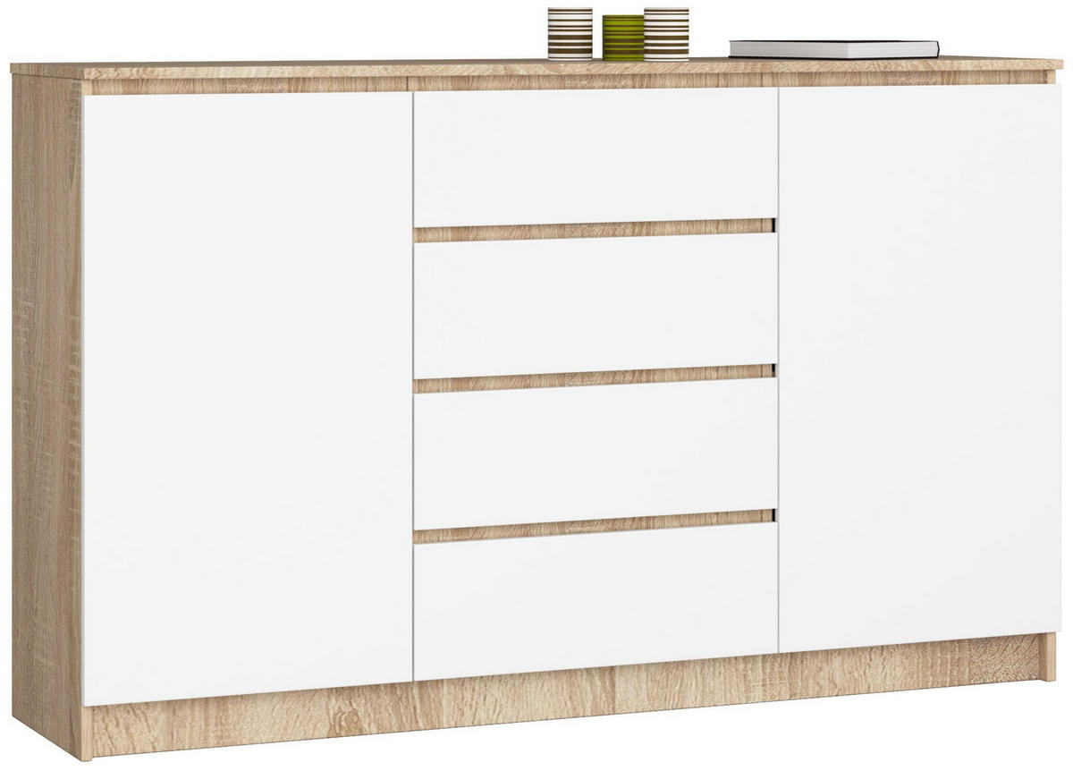 KOMMODE Eiche Sonoma, Weiß 99/160/40 - Weiß, Holzwerkstoff (160/99/40cm) - RAUMHIRSCH FURNITURE