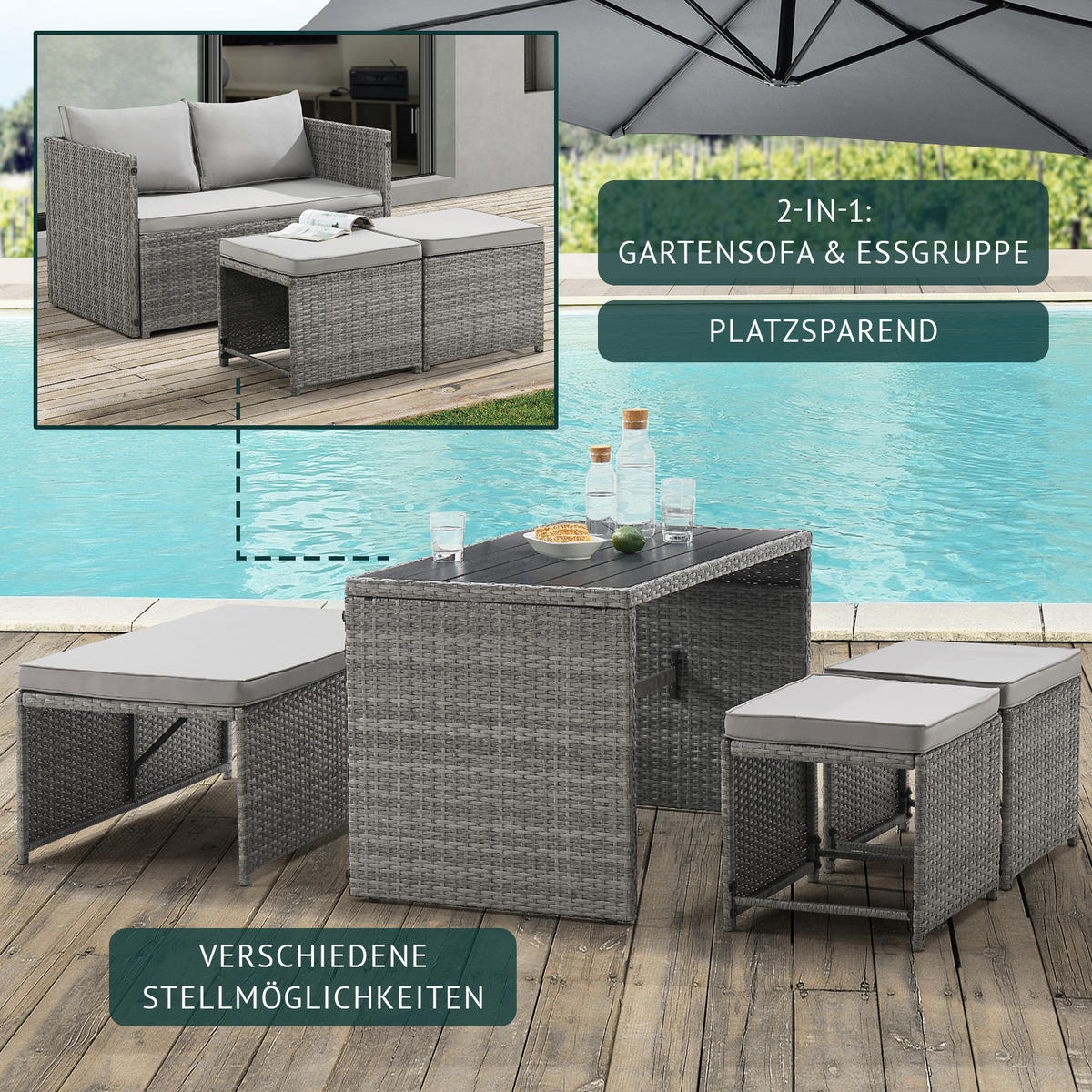 SITZGRUPPE Athina Grau - Grau, Kunststoff - SVITA