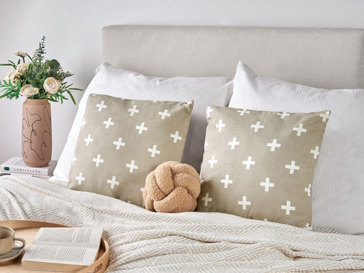 DEKOKISSEN 2er-Set Taupe 45/45 cm Velleia - Taupe/Weiß, Naturmaterialien (45/45cm) - Beliani