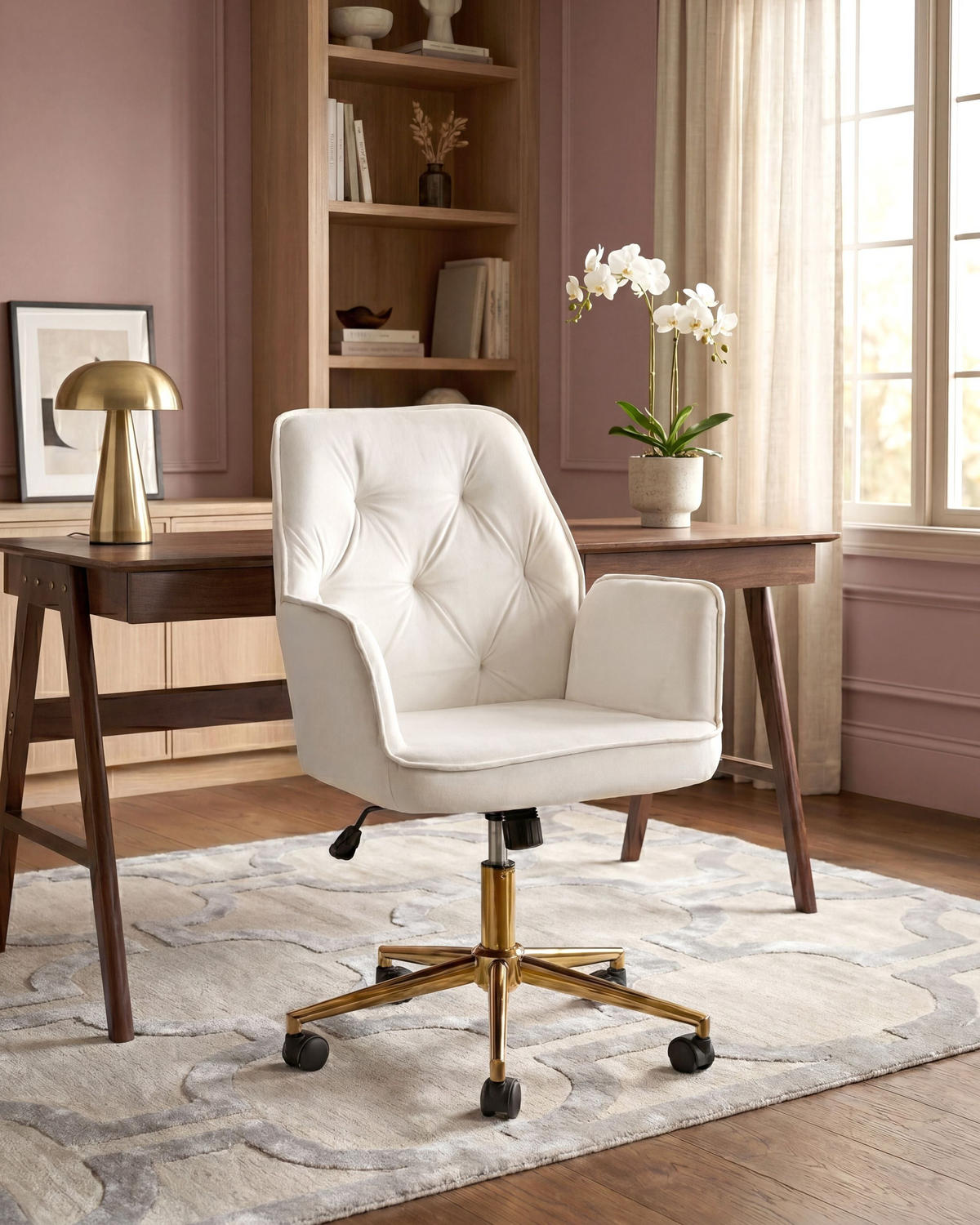 SCHREIBTISCHSTUHL Samtstoff Weiß Celara - Weiß, Textil (60/87/60cm) - Beliani