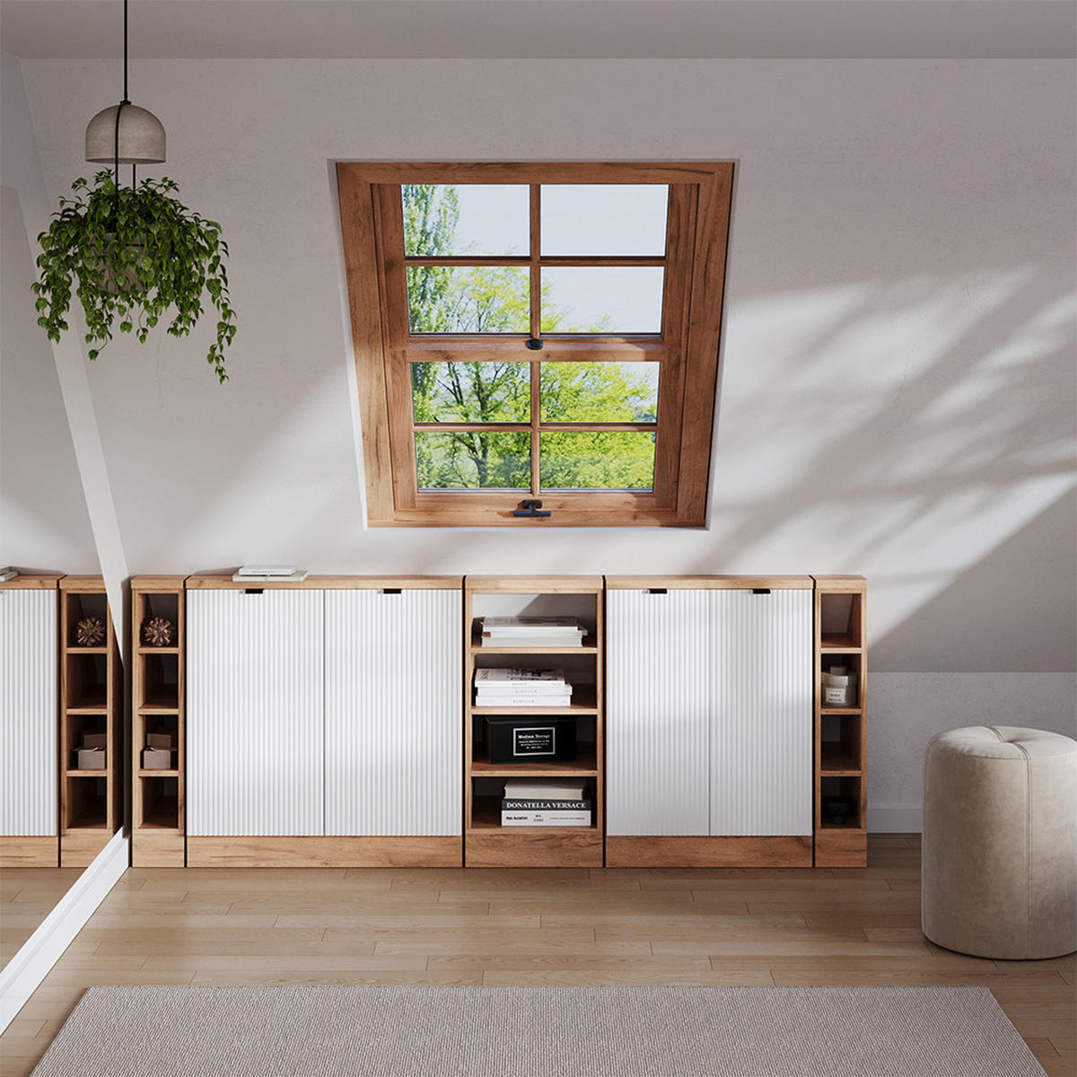 DACHSCHRÄGENSCHRANK-SET Rion Weiß Riffel 210 cm 5er Set - Weiß, Holzwerkstoff (210/81.6/46cm) - Vicco