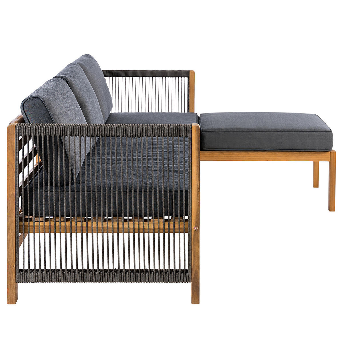 LOUNGESET - Akazie massiv / Polyester - 3-teilig - Braun/Grau, Holz/Textil - home24