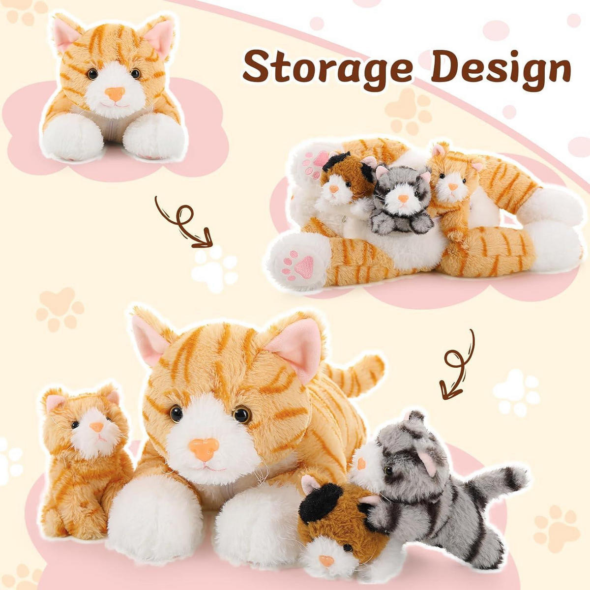 PLÜSCHTIER Katze mit 3 Babys 40 cm - Multicolor, Textil (18/40cm)