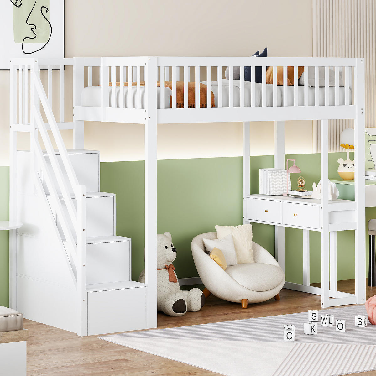 HOCHBETT 90x200 cm Tisch Treppe weiß - Weiß, Holz (90/200cm) - LEBENLANG