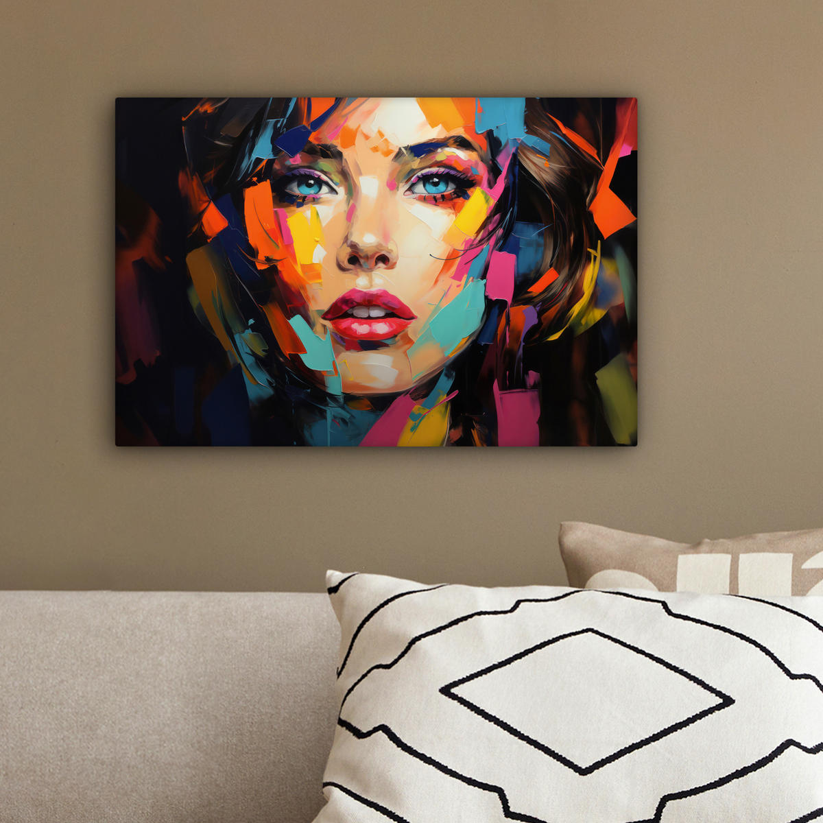 LEINWANDBILD Frau - Porträt - Farbenfroh - Kunst 30x20 cm - Multicolor, Textil (30/20cm) - MuchoWow