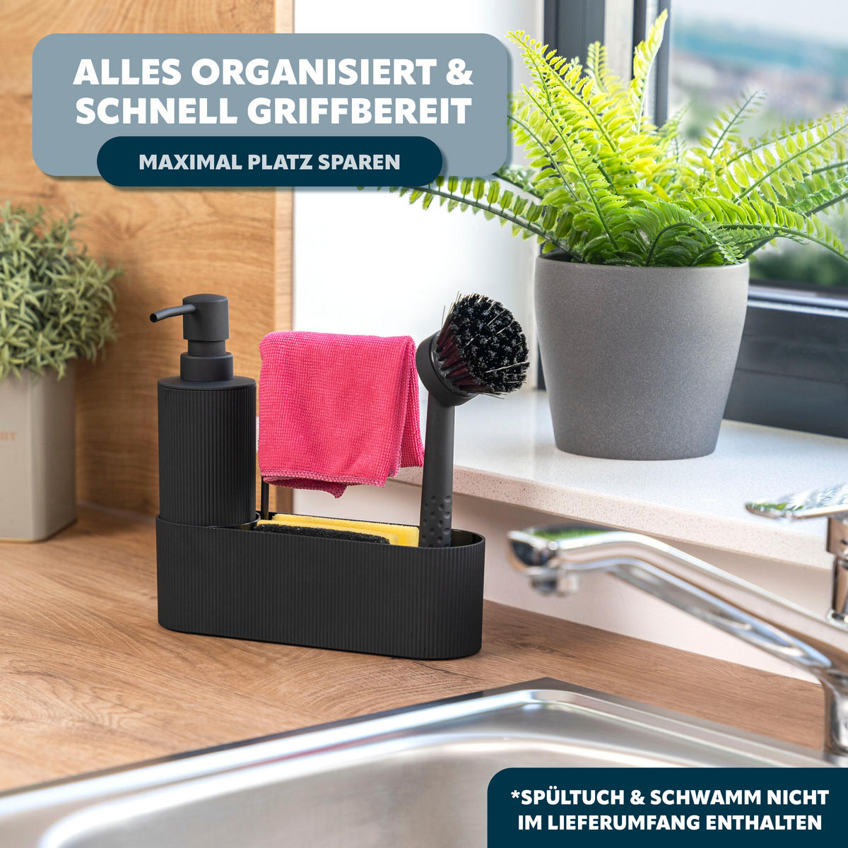 SPÜLBECKEN-SET, schwarz, Kunststoff - Schwarz, Kunststoff (22/24/6.5cm) - eluno