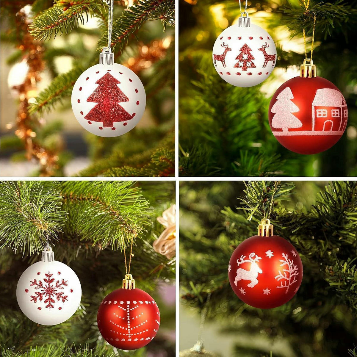 WEIHNACHTSKUGELN 16-teiliges Set Kunststoff Rot Weiß 6 cm - Multicolor, Kunststoff (6/6/6cm)